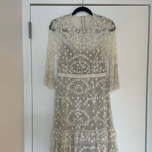 Needle & Thread Ivory Embroidered Midi Dress